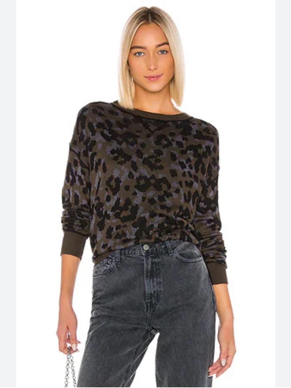 Anthropologie JOHN + JENN Women Animal Print Leopard Sweater Size M Green Black